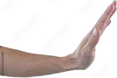 Hand of man pretending to touch invisible screen