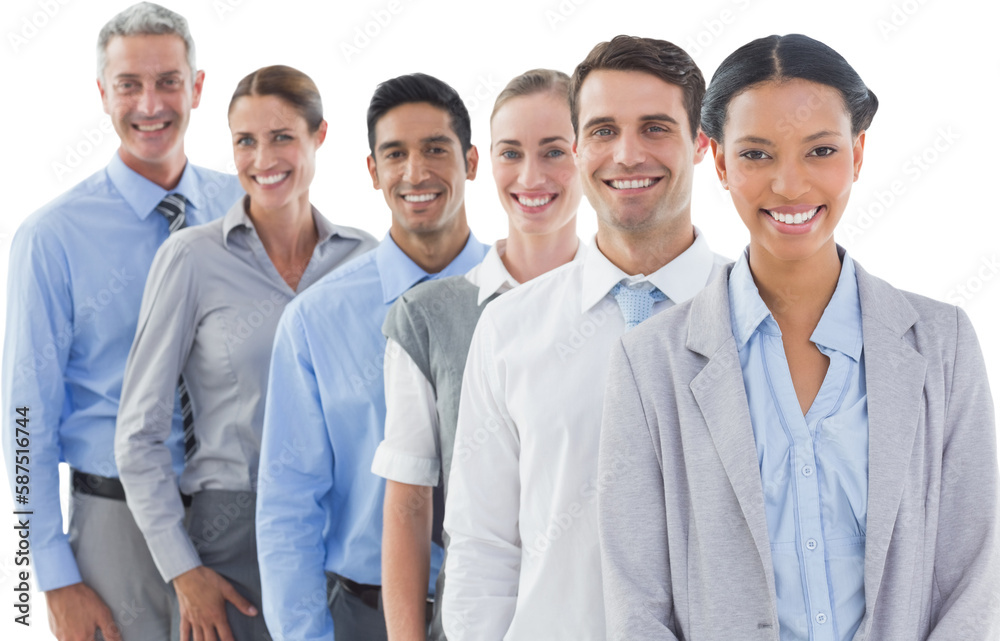 Happy business people looking at camera in a row Happy business people looking at camera in a row