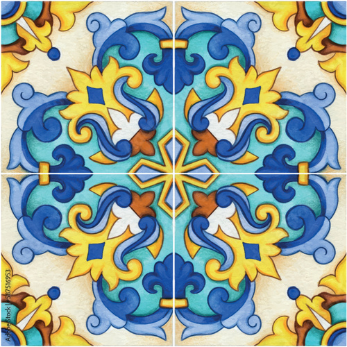 Watercolor mediterranean traditional tiles