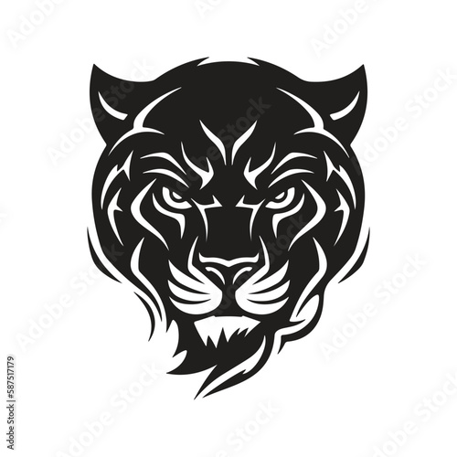 panther head, logo concept black and white color, hand drawn illustration