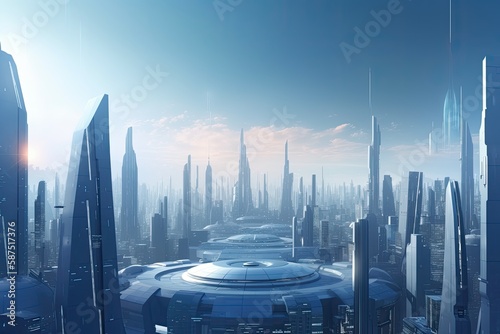 A futuristic cityscape with towering skyscrapers and advanced technology background  Generative AI 