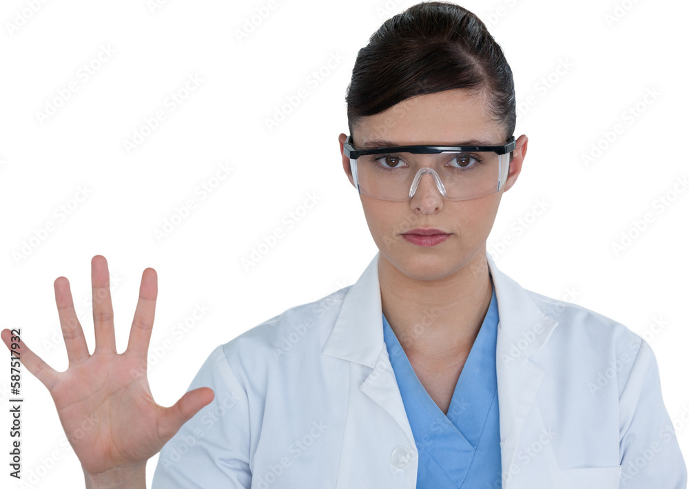 Beautiful female scientist using digital screen Beautiful female scientist using digital screen