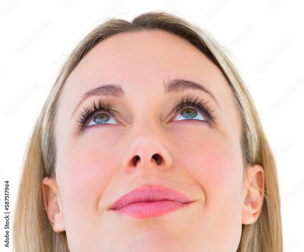 Close up of smiling blonde woman looking up Close up of smiling blonde woman looking up