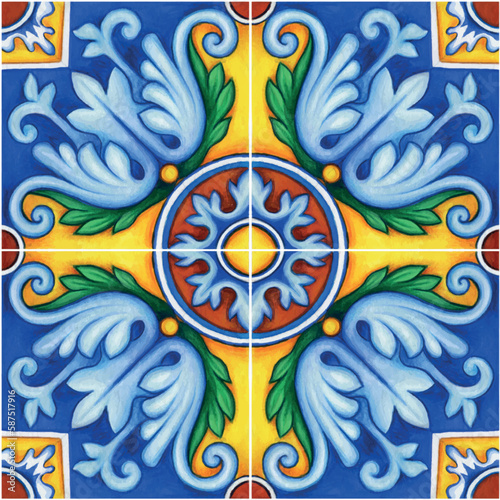 Watercolor mediterranean traditional tiles