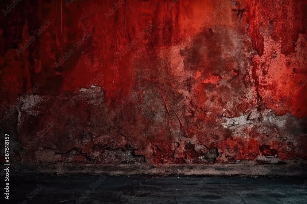 modern room with a bold red wall and sleek black flooring. Generative AI modern room with a bold red wall and sleek black flooring. Generative AI