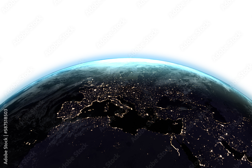 Naklejka premium Illuminated planet earth seen from space