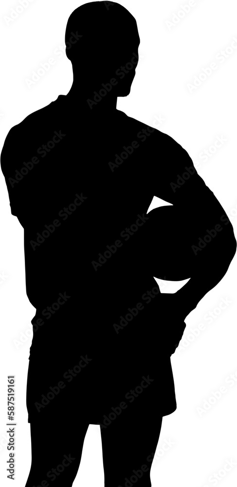 Silhouette sporty man with rugby ball 
