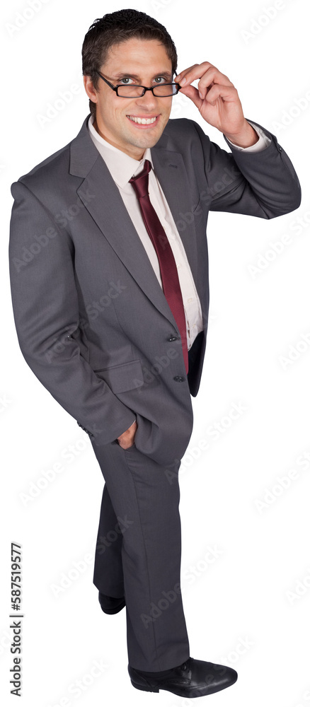 Thinking businessman touching his glasses Thinking businessman touching his glasses