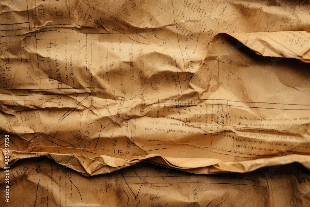 handwritten note on a crumpled brown paper. Generative AI