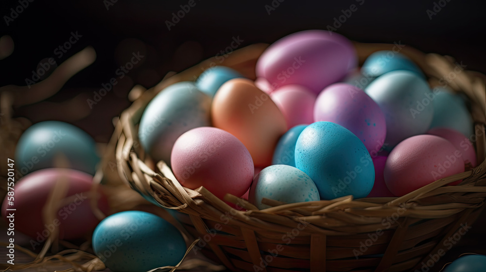 Wicker Easter egg basket overflowing Wicker Easter egg basket overflowing