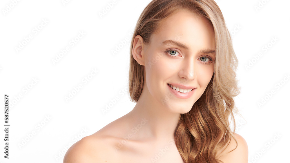 Beautiful young  woman with clean fresh skin on white background, Face care, Facial treatment, Cosmetology, beauty and spa, women portrait.