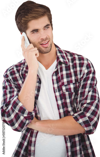 Happy man using mobile phone