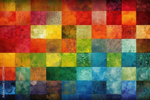 colorful mosaic background with squares in different shades and hues. Generative AI
