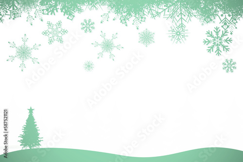 Snowflakes and fir tree in green