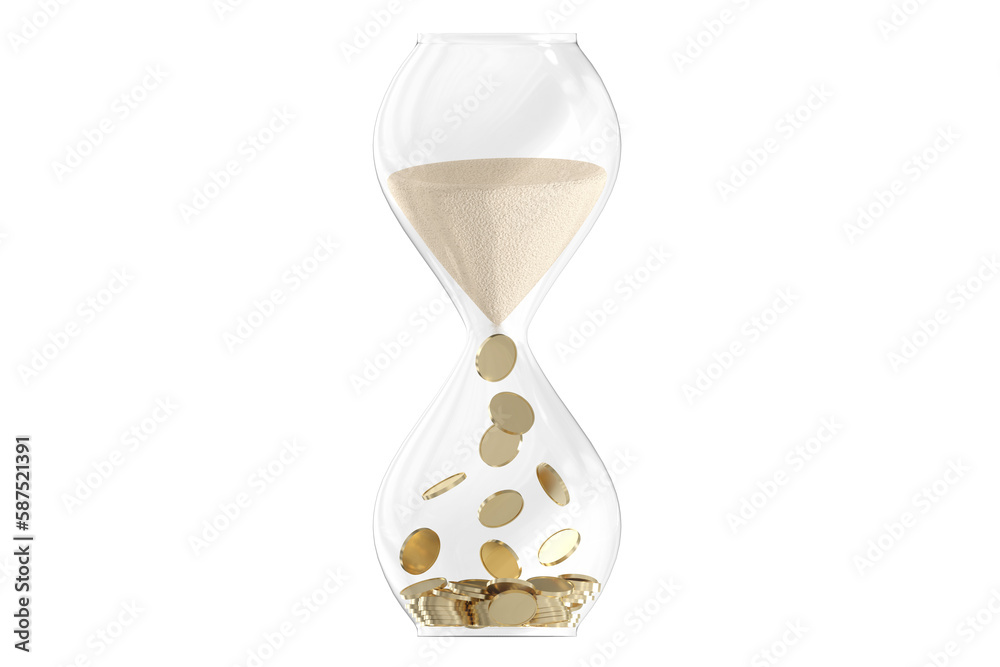 Naklejka premium Egg timer with flowing sand into money
