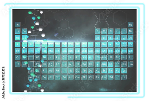 Digital image of dna helix with periodic table