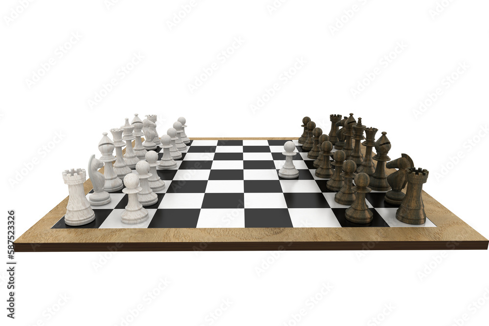 Chess pieces facing off on board Chess pieces facing off on board