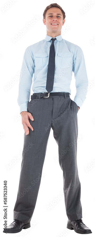 Happy businessman standing with hands in pockets Happy businessman standing with hands in pockets