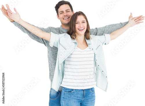 Couple embracing with arms outstretched
