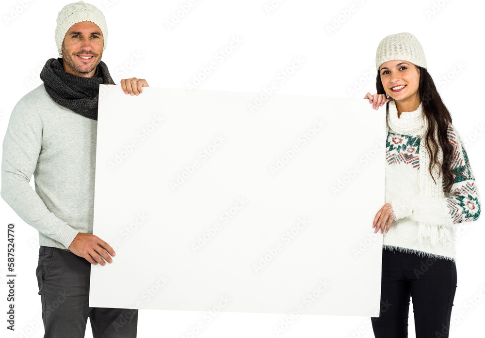 Portrait of couple holding white placard Portrait of couple holding white placard