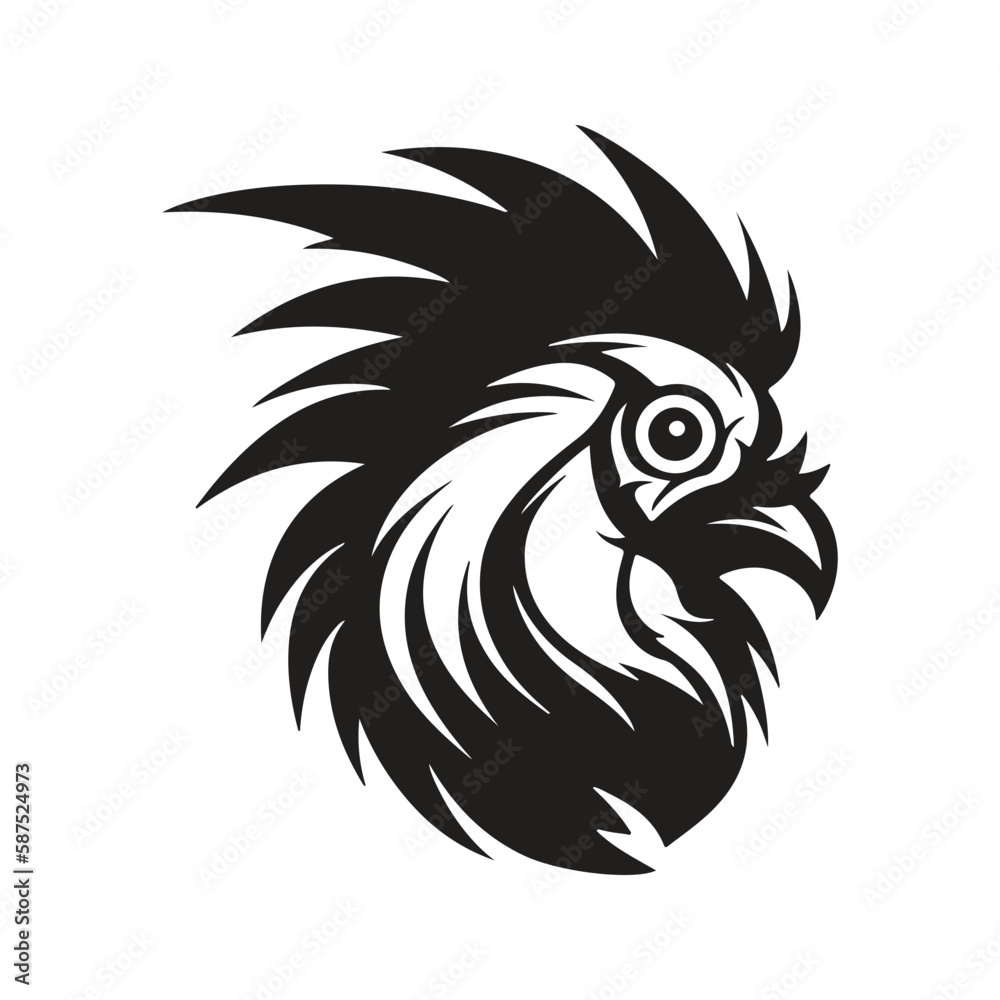 rooster, logo concept black and white color, hand drawn illustration