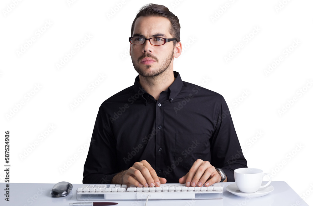 Focused businessman with glasses using computer Focused businessman with glasses using computer