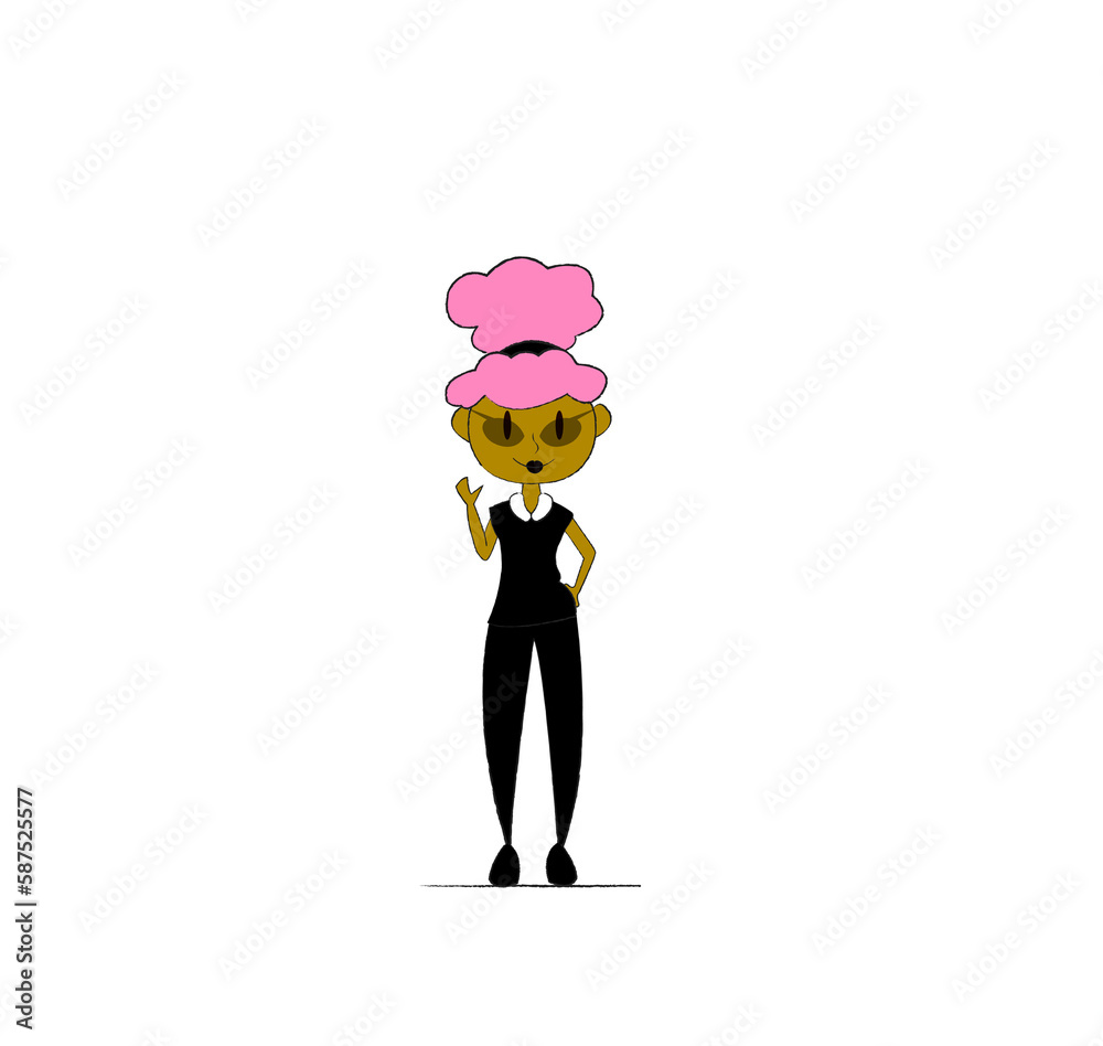 Cartoon Black Woman with Pink Hair