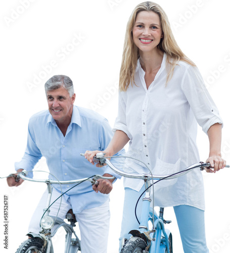 Mature couple cycling