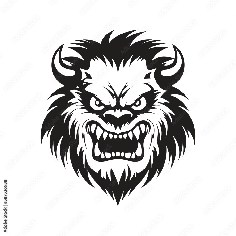 aggressive monster, logo concept black and white color, hand drawn illustration