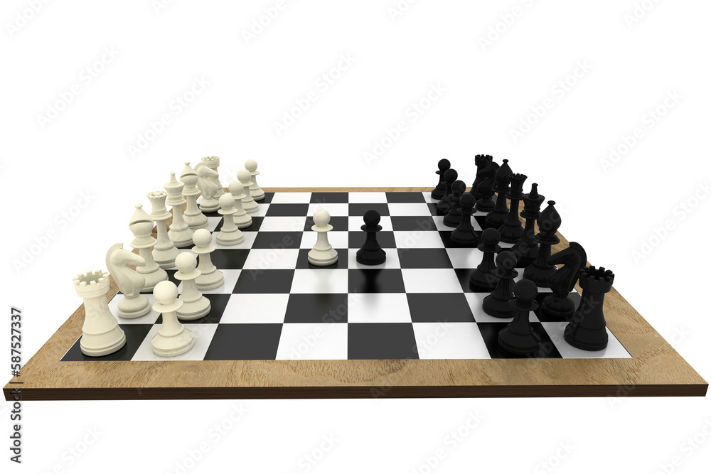 Black and white chess pieces on board Black and white chess pieces on board