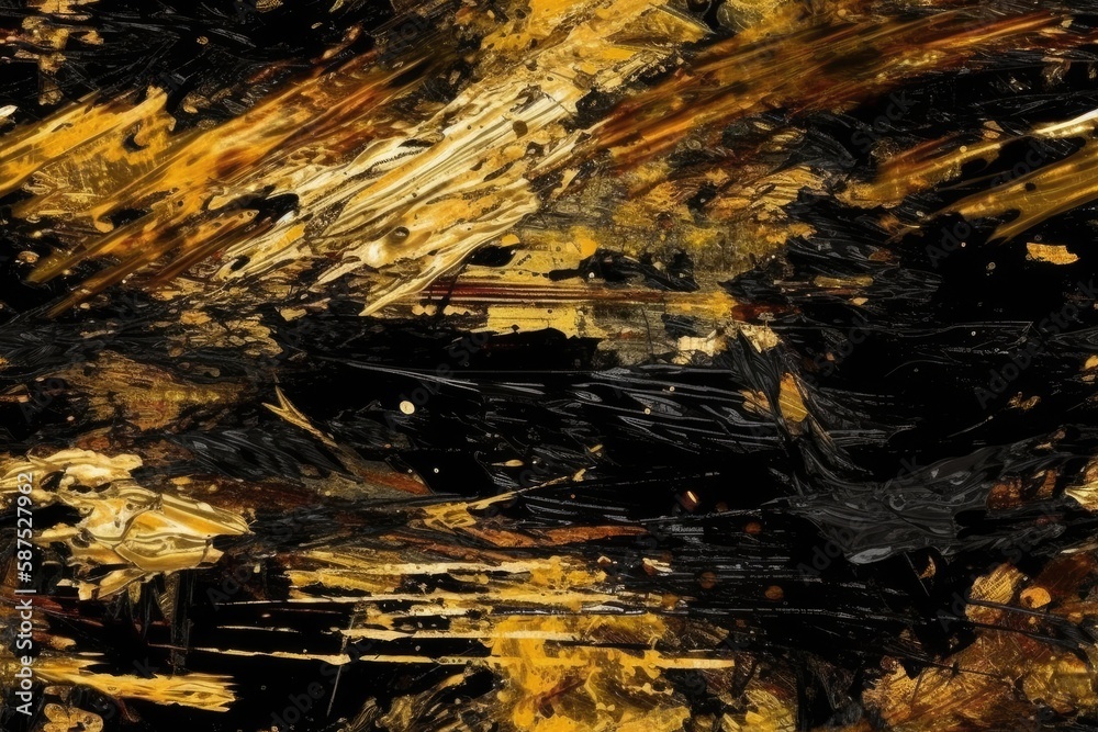 abstract painting featuring a bold yellow and black color scheme. Generative AI