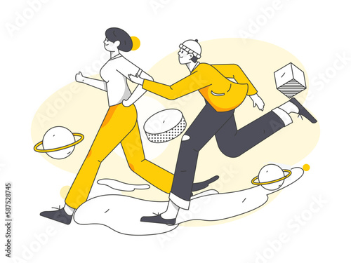 Vector internet operation hand-drawn illustration of people exercising and running healthy
