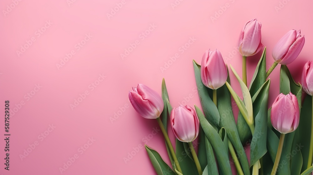 Spring tulip flowers with copy space for Mother's Day, Generative ai