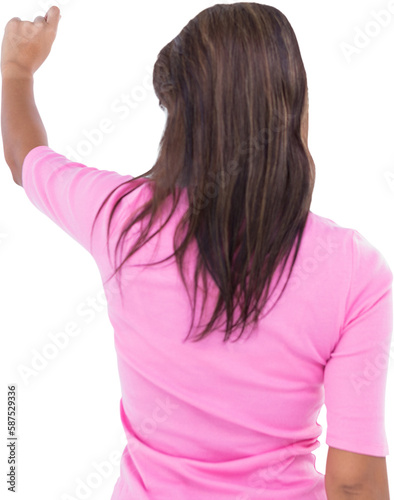 Woman writing on white background