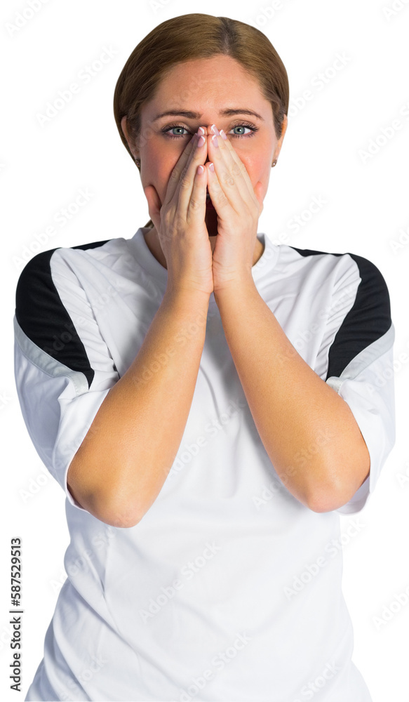Pretty football fan looking nervous Pretty football fan looking nervous