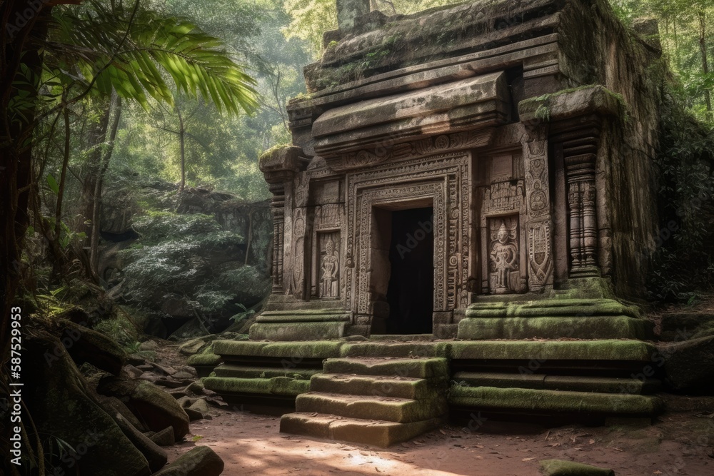 A mysterious ancient ruin with intricate carvings and hidden secrets waiting to be discovered background  Generative AI
