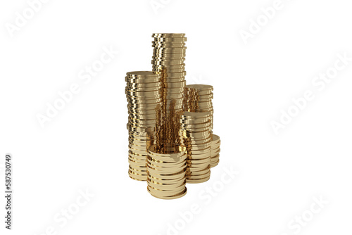 Stacks of gold coins over white background