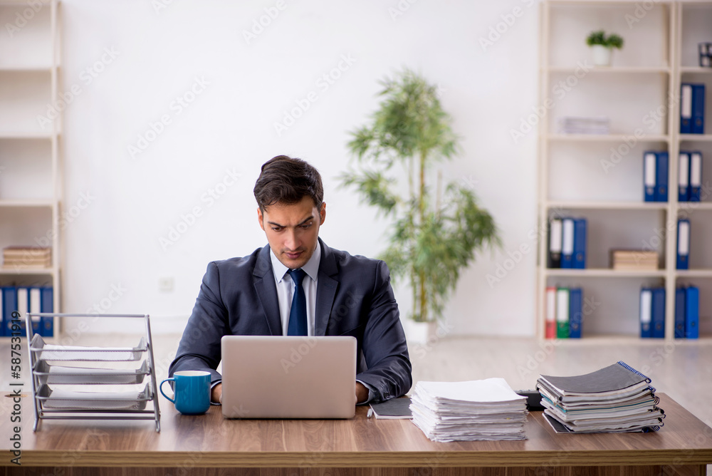 Young male employee working in the office