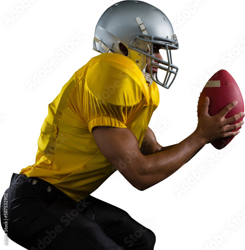 Side view of American football player playing