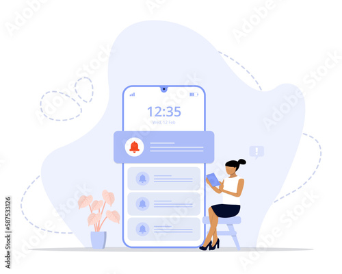 Push notifications concept illustration. Suitable for landing page, ui, web, App intro card, editorial, flyer, and banner.