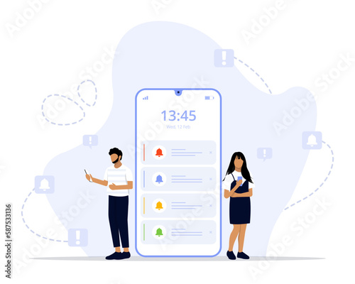 Push notifications concept illustration. Suitable for landing page, ui, web, App intro card, editorial, flyer, and banner.