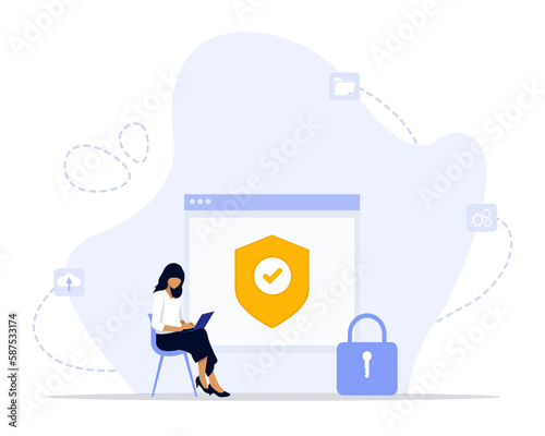 Global data security, personal data security, cyber data security online concept illustration. Suitable for landing page, ui, web, App intro card, editorial, flyer, and banner.