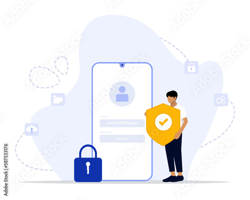 Global data security, personal data security, cyber data security online concept illustration. Suitable for landing page, ui, web, App intro card, editorial, flyer, and banner.