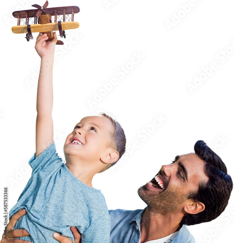 Happy father holding son