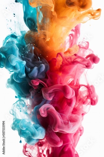 Illustration of colourful paint swirls in water created with Generative AI technology