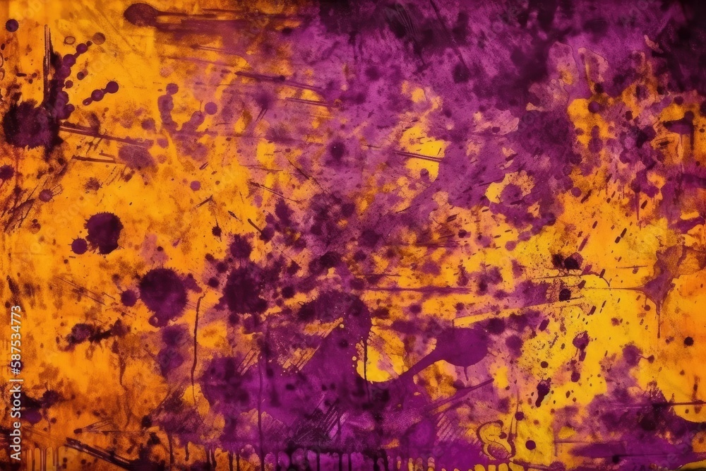 vibrant abstract painting featuring yellow and purple hues. Generative AI