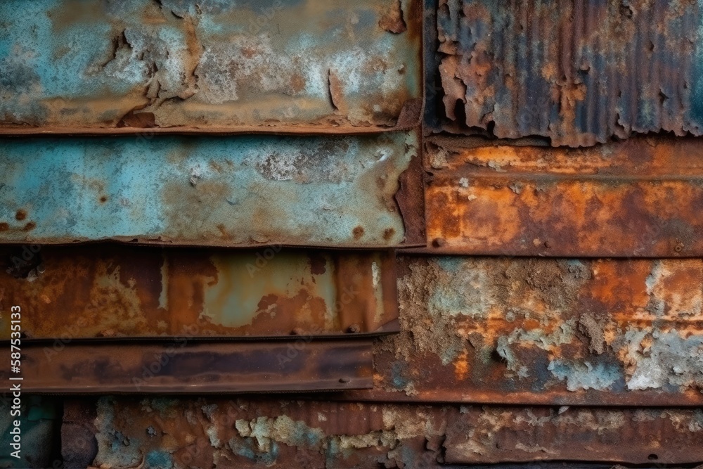 heavily rusted metal wall with texture and detail. Generative AI heavily rusted metal wall with texture and detail. Generative AI