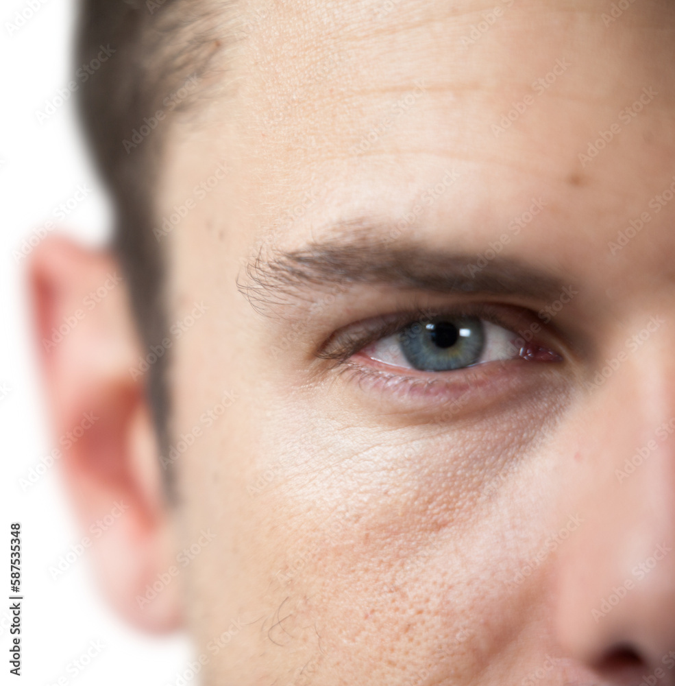 Obraz premium Man with blue eyes on white background