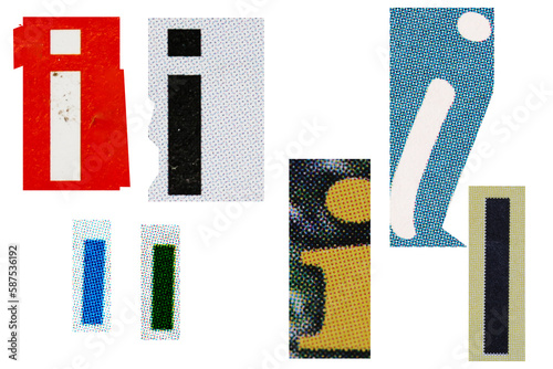 Letter font i from printout magazine cut out, collage element.