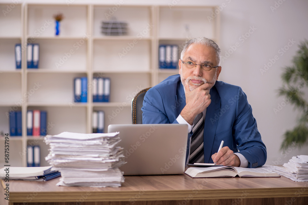 Old male employee working in the office